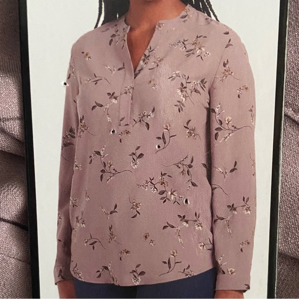 NWT Hilary Radley Floral Mauve Bronze Long Sleeves Shirt Size M. #A1